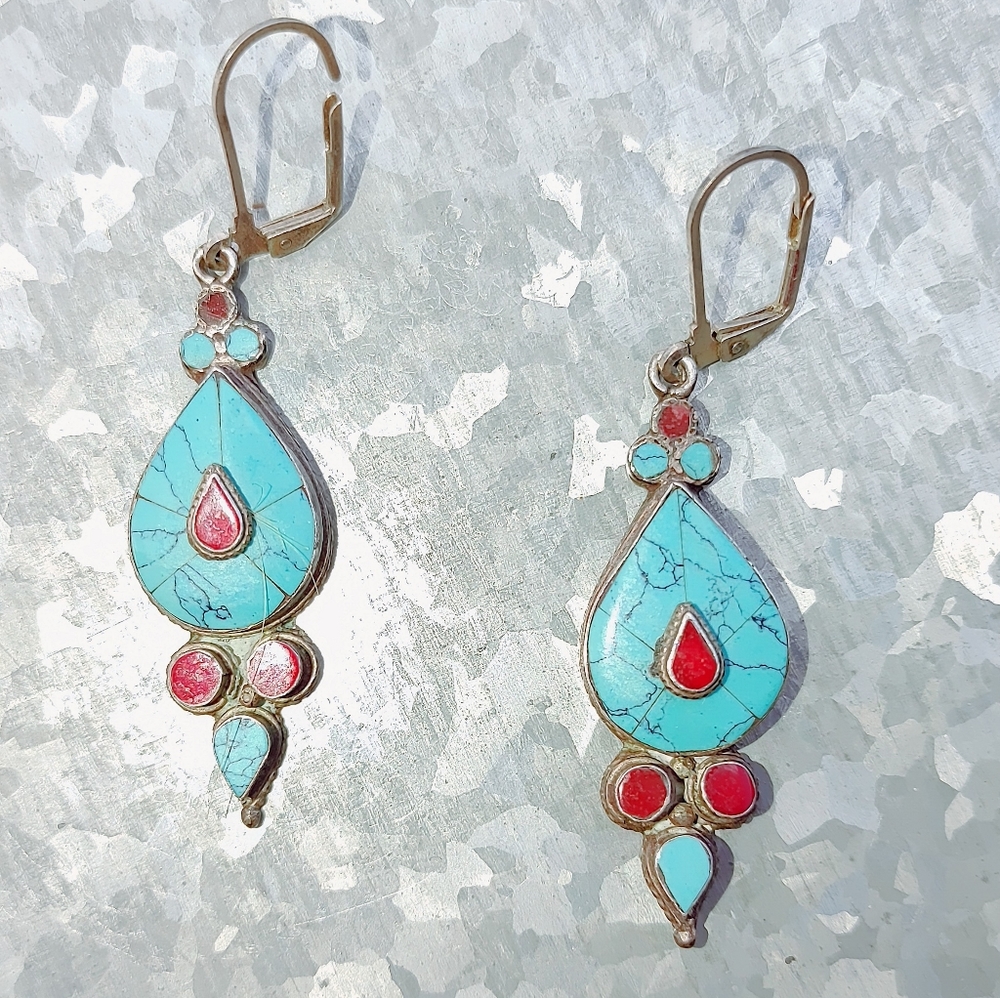 Turquoise & coral earrings.